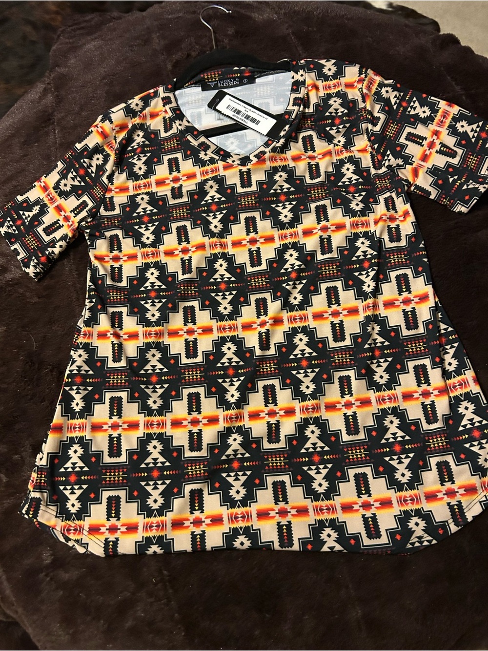 Lucky & Blessed Black, Cream & Red Southwestern Print Top